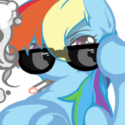 Size: 1200x1200 | Tagged: artist needed, safe, rainbow dash, pony, g4, cigarette, female, pixiv, smoke, smoking, solo, sunglasses