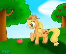 Size: 988x809 | Tagged: safe, artist:icebreak23, applejack, worm, g4, solo