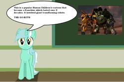 Size: 887x590 | Tagged: safe, lyra heartstrings, g4, arcee, bulkhead, bumblebee (transformers), chalkboard, gobots, human studies101 with lyra, transformers