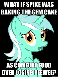 Size: 625x833 | Tagged: safe, lyra heartstrings, peewee, spike, g4, just for sidekicks, my little pony: friendship is magic, conspiracy lyra, exploitable meme, meme