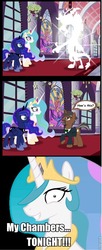 Size: 392x960 | Tagged: safe, edit, discord, princess celestia, princess luna, princess molestia, g4, john de lancie, professor lancie, rapeface