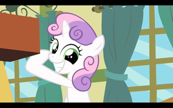 Size: 1680x1050 | Tagged: safe, screencap, sweetie belle, pony, g4, female, grin, looking at you, solo