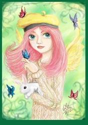 Size: 1138x1618 | Tagged: safe, artist:vixetra, fluttershy, butterfly, human, g4, humanized, winged humanization