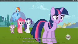 Size: 1366x768 | Tagged: safe, screencap, pinkie pie, rainbow dash, rarity, spike, twilight sparkle, g4, youtube caption