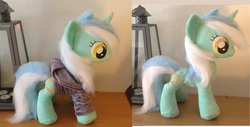 Size: 4240x2148 | Tagged: safe, artist:epicrainbowcrafts, lyra heartstrings, pony, fanfic:background pony, g4, clothes, hoodie, irl, photo, plushie, solo