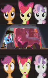 Size: 800x1290 | Tagged: safe, apple bloom, babs seed, scootaloo, spike, sweetie belle, trixie, twilight sparkle, g4, cinema, crossing the memes, exploitable meme, meme, memeception, theater meme