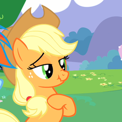 Size: 720x720 | Tagged: safe, applejack, earth pony, pony, g4, female, scrunchy face, solo