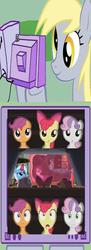 Size: 438x1200 | Tagged: safe, apple bloom, derpy hooves, scootaloo, spike, sweetie belle, trixie, twilight sparkle, g4, crossing the memes, cutie mark crusaders, exploitable meme, meme, memeception, tv meme