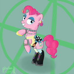 Size: 1200x1200 | Tagged: safe, artist:phallen1, pinkie pie, g4, boots, hoof boots, punk, punkie pie, saddle