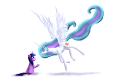 Size: 1600x1095 | Tagged: safe, artist:rainbowgambler, princess celestia, twilight sparkle, g4, duo