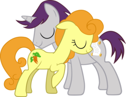 Size: 6000x4609 | Tagged: safe, artist:xgsymarley, carrot top, golden harvest, written script, earth pony, pony, unicorn, g4, absurd resolution, duo, eyes closed, female, goldenscript, male, mare, raised hoof, shipping, simple background, stallion, straight, transparent background, vector