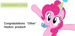 Size: 918x442 | Tagged: safe, pinkie pie, derpibooru, g4, clash of hasbro's titans, derpimilestone, exploitable meme, tags, transformers