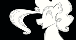 Size: 1112x581 | Tagged: safe, pinkie pie, earth pony, pony, g4, black and white, black background, female, grayscale, monochrome, simple background, solo