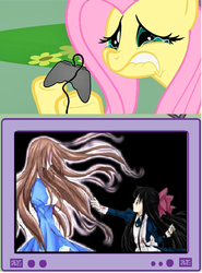 Size: 560x756 | Tagged: safe, fluttershy, pegasus, pony, g4, aya drevis, aya's mom, exploitable meme, female, fluttercry, gamershy, mad father, mare, meme, tv meme