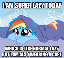 Size: 600x544 | Tagged: safe, artist:sketchyjackie, rainbow dash, pony, g4, bed, blanket, caption, cute, dashabetes, female, filly, filly rainbow dash, image macro, impact font, lazy, looking up, my little filly, peeking, prone, solo, text, tumblr, younger