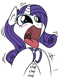 Size: 265x354 | Tagged: safe, artist:furnut, rarity, pony, g4, blushing, clapping, excited, faic, female, horseshoes, open mouth, reaction image, smiling, solo, tongue out, underhoof, uvula