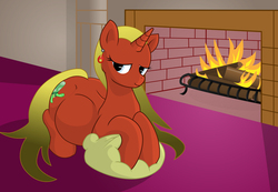 Size: 14700x10200 | Tagged: safe, artist:xniclord789x, oc, oc only, oc:fireshell, absurd resolution, bedroom eyes, earring, fireplace, looking at you, pillow, pregnant