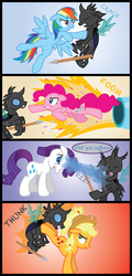 Size: 2423x5042 | Tagged: safe, artist:inkrose98, applejack, pinkie pie, rainbow dash, rarity, changeling, comic:shapeless sun, g4, comic, party cannon, tumblr