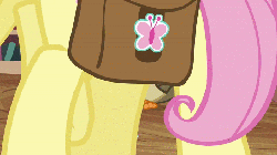 Size: 704x396 | Tagged: safe, edit, edited screencap, screencap, fluttershy, owlowiscious, g4, just for sidekicks, animated, butt, caption, dat ass, golden oaks library, image macro, library, meme, out of context, plot, reaction image, saddle bag, the ass was fat, turned head