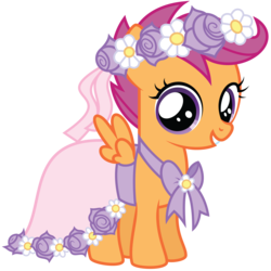 Size: 6000x6000 | Tagged: safe, artist:midnight--blitz, scootaloo, pony, g4, absurd resolution, clothes, dress, female, flower, simple background, solo, transparent background, vector