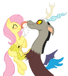 Size: 544x602 | Tagged: safe, discord, fluttershy, draconequus, pegasus, pony, g4, female, licking, male, mare, ship:discoshy, shipping, simple background, straight, transparent background