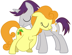 Size: 1208x916 | Tagged: safe, carrot top, golden harvest, written script, earth pony, pony, unicorn, g4, female, male, pregnant, pregnant edit, ship:goldenscript, shipping, straight