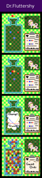 Size: 440x1820 | Tagged: safe, artist:zztfox, fluttershy, parasprite, pony, g4, comic, crossover, doctor fluttershy, dr. mario, nintendo, pixel art, super mario bros., video game