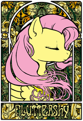 Size: 400x585 | Tagged: safe, artist:meru, fluttershy, pony, g4, eyes closed, female, modern art, name, nouveau, solo