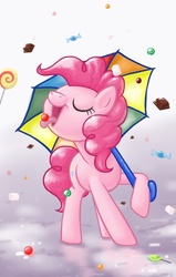 Size: 814x1282 | Tagged: safe, artist:greentriceratops, pinkie pie, g4, candy, chocolate, umbrella