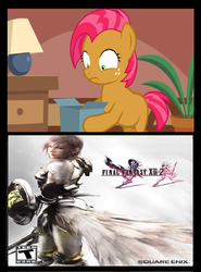 Size: 519x700 | Tagged: safe, babs seed, g4, bad gift meme, exploitable meme, final fantasy xiii 2, meme