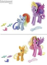 Size: 510x700 | Tagged: safe, applejack, princess cadance, rainbow dash, twilight sparkle, alicorn, pony, g4, brush, brushable, female, irl, photo, toy, twilight sparkle (alicorn)