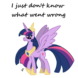 Size: 900x908 | Tagged: safe, twilight sparkle, alicorn, pony, g4, alicorn drama, female, hoof shoes, jewelry, mare, meta, peytral, simple background, spread wings, tiara, twilight sparkle (alicorn), ultimate twilight, white background, wings