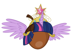 Size: 600x429 | Tagged: safe, artist:pixelkitties, twilight sparkle, g4, acorn, acorn drama, big crown thingy, element of magic, jewelry, joke, regalia, silly, simple background, spread wings, transparent background, twilacorn, twilight sparkle (alicorn), visual pun, wat