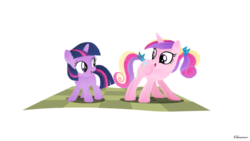 Size: 1191x670 | Tagged: safe, artist:oliminor, princess cadance, twilight sparkle, alicorn, pony, unicorn, g4, duo, female, filly, simple background, sunshine sunshine, teen princess cadance, transparent background, unicorn twilight