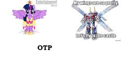 Size: 1759x828 | Tagged: safe, twilight sparkle, alicorn, pony, g4, magical mystery cure, my little pony: friendship is magic, exploitable meme, female, let's fly to the castle, mare, my wings are so pretty, optimus prime, otp, transformers, twilight sparkle (alicorn), wings