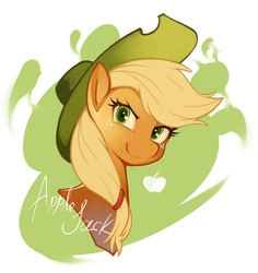 Size: 820x868 | Tagged: safe, artist:sindoll, applejack, earth pony, pony, g4, abstract background, bust, cute, female, grin, jackabetes, pixiv, portrait, solo