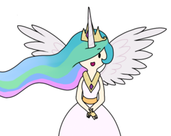 Size: 761x607 | Tagged: safe, artist:skatergirl8888, princess celestia, human, g4, adventure time artstyle, clothes, dress, horn, horned humanization, humanized, winged humanization