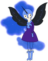 Size: 610x774 | Tagged: safe, artist:skatergirl8888, nightmare moon, human, g4, clothes, dress, horn, horned humanization, humanized, winged humanization