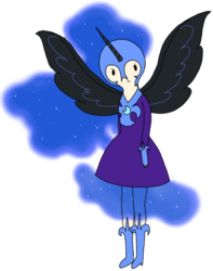 Size: 610x774 | Tagged: safe, artist:skatergirl8888, nightmare moon, human, g4, clothes, dress, horn, horned humanization, humanized, simple background, transparent background, winged humanization