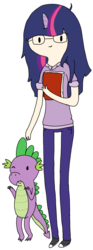 Size: 337x907 | Tagged: safe, artist:skatergirl8888, spike, twilight sparkle, g4, adventure time, book, glasses, horn, horned humanization, humanized, male, skinny, thin