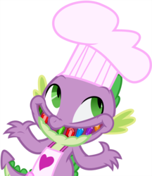 Size: 4327x5000 | Tagged: safe, artist:ambassad0r, spike, dragon, g4, just for sidekicks, .svg available, absurd resolution, apron, chef, chef's hat, clothes, gem, hat, le ruse master, naked apron, simple background, transparent background, vector