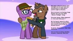 Size: 1230x690 | Tagged: safe, oc, oc:professor lancie, let's go and meet the bronies, alicorn drama, brony, glasses, hat, hipster, john de lancie, trilby