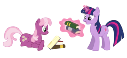 Size: 2200x1000 | Tagged: safe, artist:kamartenn, cheerilee, twilight sparkle, earth pony, pony, unicorn, g4, book, duo, duo female, female, magic, mare, reading, simple background, transparent background, unicorn twilight