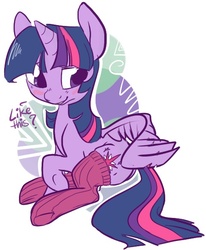 Size: 500x608 | Tagged: safe, artist:php27, edit, twilight sparkle, alicorn, pony, g4, blushing, clothes, female, mare, simple background, sitting, socks, solo, thigh highs, twilight sparkle (alicorn), white background