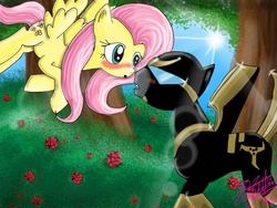 Size: 1024x768 | Tagged: safe, fluttershy, g4, concave belly, crossover, ponified, prowl, transformers, transformers animated