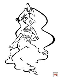 Size: 786x1017 | Tagged: safe, artist:plasticpoppy, princess celestia, genie, human, g4, female, humanized, lineart, monochrome, preglestia, pregnant, solo