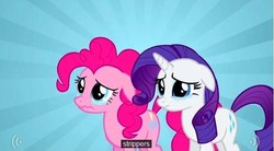 Size: 632x349 | Tagged: safe, screencap, pinkie pie, rarity, earth pony, pony, unicorn, g4, putting your hoof down, female, mare, strippers, youtube caption