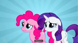 Size: 632x349 | Tagged: safe, screencap, pinkie pie, rarity, earth pony, pony, unicorn, g4, my little pony: friendship is magic, putting your hoof down, female, mare, strippers, youtube caption