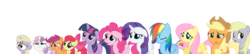 Size: 1280x276 | Tagged: safe, editor:i-shooped-a-pwny, apple bloom, applejack, derpy hooves, dinky hooves, fluttershy, pinkie pie, rainbow dash, rarity, scootaloo, sweetie belle, twilight sparkle, pegasus, pony, g4, cutie mark crusaders, feels, female, mane six, mare, simple background, transparent background, vector