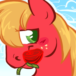 Size: 300x300 | Tagged: safe, artist:clovercoin, big macintosh, earth pony, pony, g4, close-up, male, mouth hold, rose, stallion